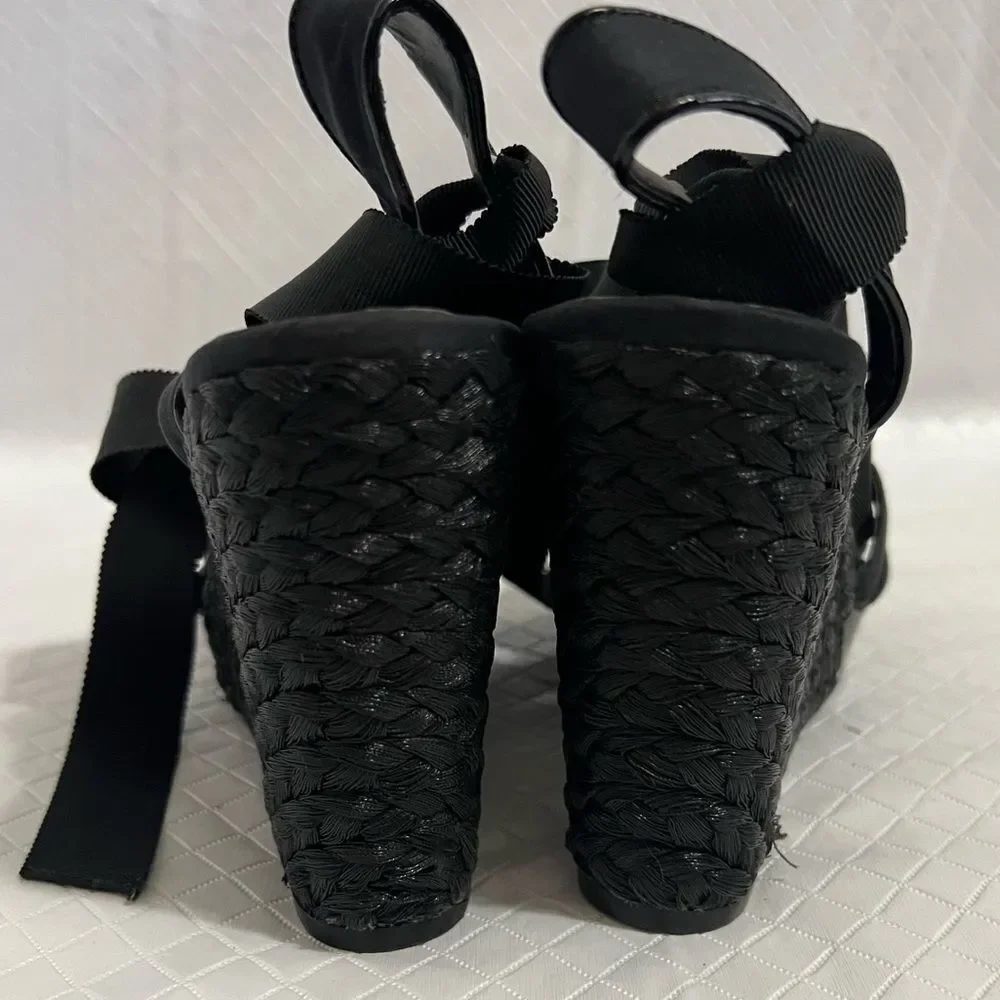 White House Black Market Jenica Lace Up Espadrille Wedge Sandals Black Size 8